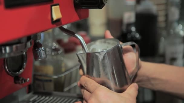 Close Barista Making Coffee Cafe — Stock Video