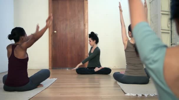 Женщины Практикующие Йогу Инструктором — стоковое видео