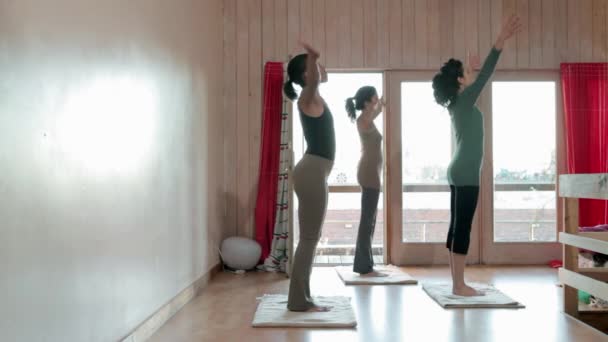 Drie Vrouwen Beoefenen Van Yoga — Stockvideo