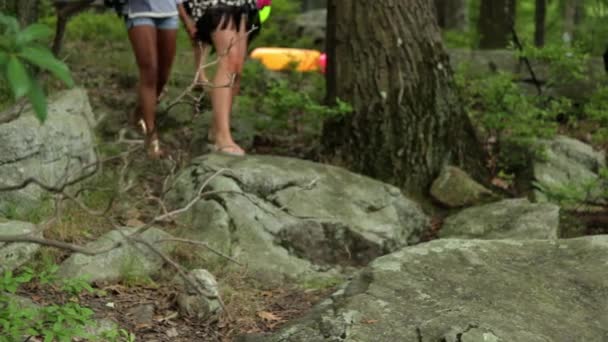 Arkadaş Tatilde Ormanda Yürüyor — Stok video