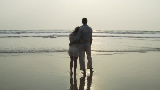 Vue Arrière Couple Debout Sur Bord Mer — Video