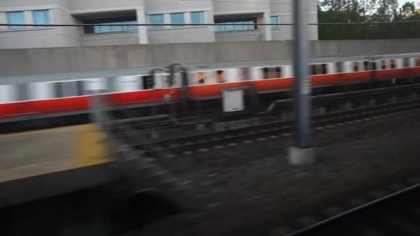 View Train Passes Train Station Platform — Stock Video
