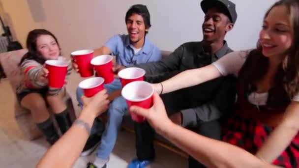 Group Young People Drinking Alcohol Party — Stock Video