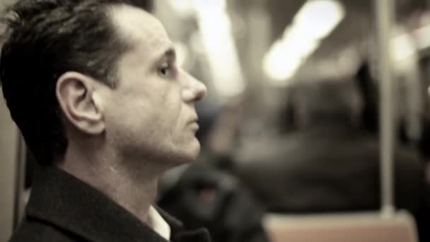 Side View Man Subway Train — Stock Video