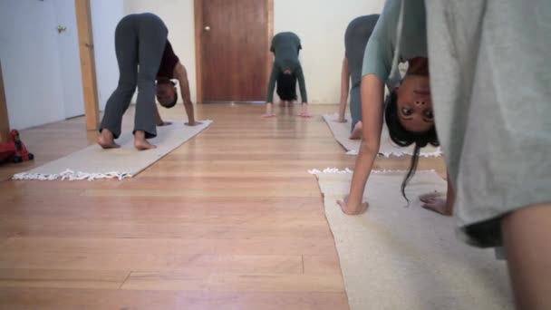 Mujeres Practicando Yoga Con Instructora — Vídeo de stock