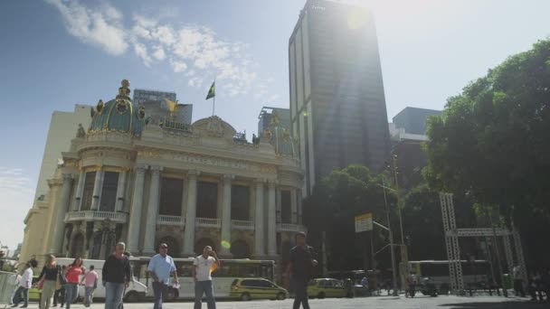 Stadsteatern Och Trafik Gatan Rio Janeiro Brasilien — Stockvideo