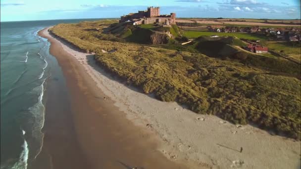 Aerial View Bamburgh Castle Northumberland — Stock Video