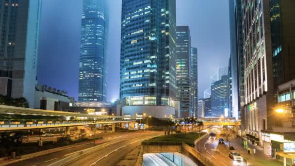 Хронология Городской Улицы Ночью Гонконг Китай — стоковое видео