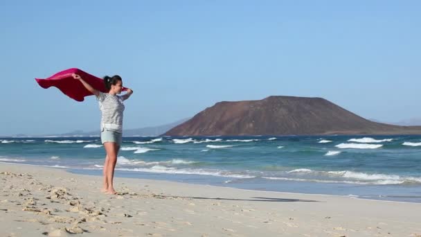 Femme Debout Sur Plage Jour — Video