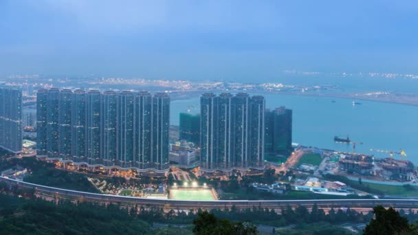 Aerial View Tung Chung Apartments Evening Time Lapse — Stock Video