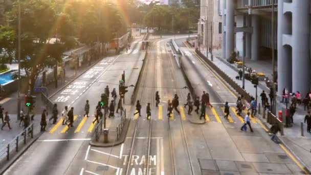 Timelapse Des Personnes Des Bus Dans Rue Ville Hong Kong — Video