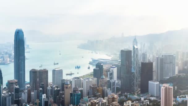 Luftaufnahme Des Viktoria Hafens Hongkong China Zeitraffer — Stockvideo