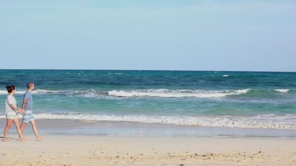 Young Couple Kissing Sandy Beach — Stock Video