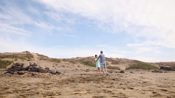 Jeune Couple Marchant Sur Une Plage Sable Fin — Video