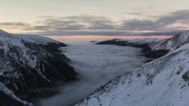 Vista Aerea Delle Nuvole Valle All Alba — Video Stock