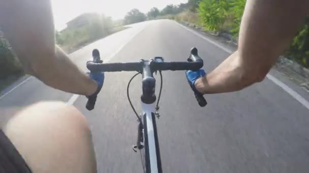 Point View Geschoten Terwijl Man Fietsen — Stockvideo