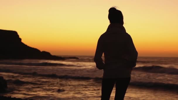 Paar Door Zee Tijdens Zonsondergang — Stockvideo