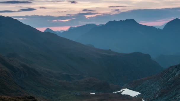 Aerial View Mountains Sunrise Time Lapse — Stock Video