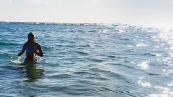 Kvinnan Går Havet — Stockvideo