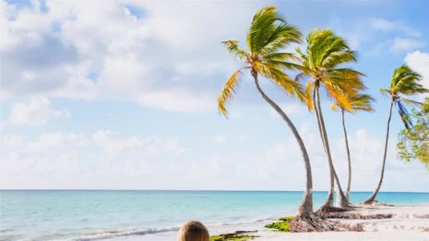 Woman Meditating Beach — Stock Video