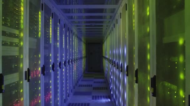 Illuminated Aisle Data Center — Stock Video