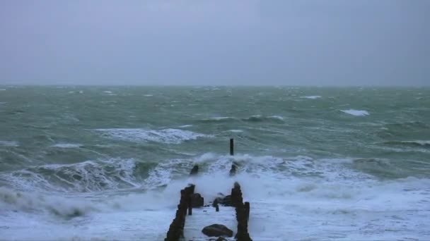 Breakwater Storm Sea — Stockvideo
