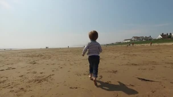 Kleiner Junge Läuft Strand — Stockvideo