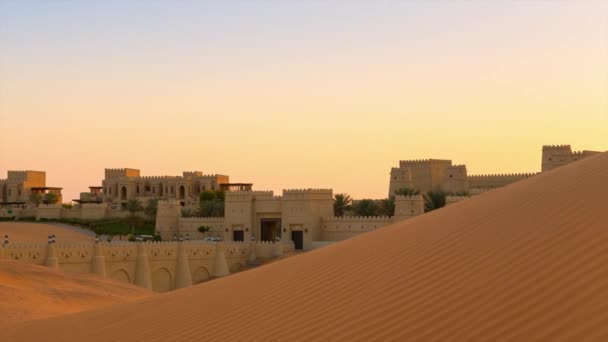 Оазис Пустыне Закате — стоковое видео