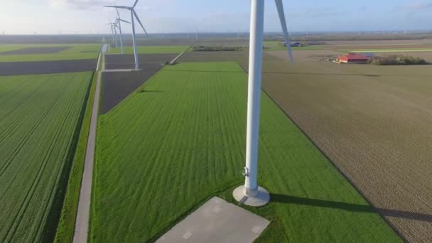 Luftaufnahme Von Windrädern Auf Feldern — Stockvideo