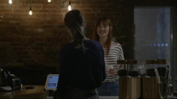 Young Female Customer Coffee Shop — Stock Video