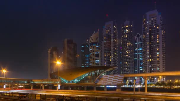 Skyline Urbaine Nuit Laps Temps Dubai Uae — Video