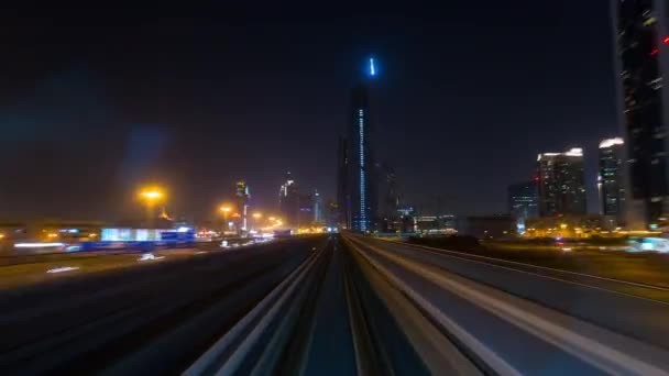 Modern City Seen Train Night Time Lapse Dubai Uae — Stock Video