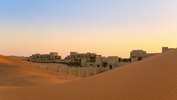 Оазис Пустыне Закате — стоковое видео