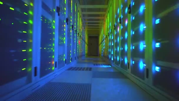 Network Server Corridor Lights — Stock Video