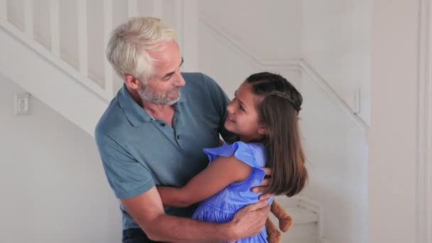 Mature Father Embracing Daughter Home — Stock Video