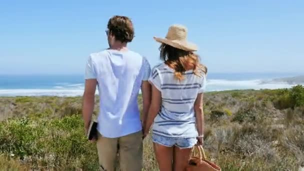 Jeune Couple Regardant Côte Mer — Video