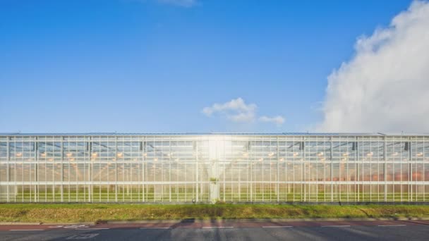 Serre Moderne Avec Nuages Déplaçant Dans Temps — Video