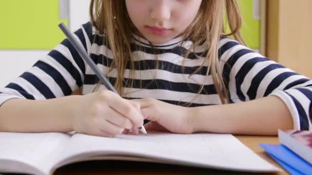 Menina Mesa Escola Primária Debica Podkarpackie Polónia — Vídeo de Stock