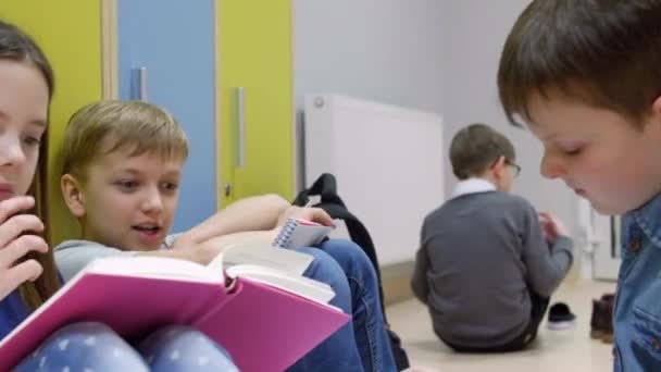 女の子と男の子 小学校の廊下で学ぶ デビカ ポドカルパキー ポーランド — ストック動画