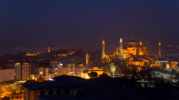 Mešita Hagia Sophia Noci Časová Prodleva Istanbul Turecko — Stock video