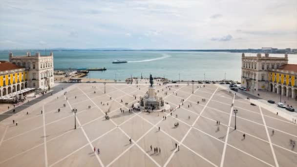 Flygfoto Över Människor Praca Comercio Lissabon Portugal — Stockvideo