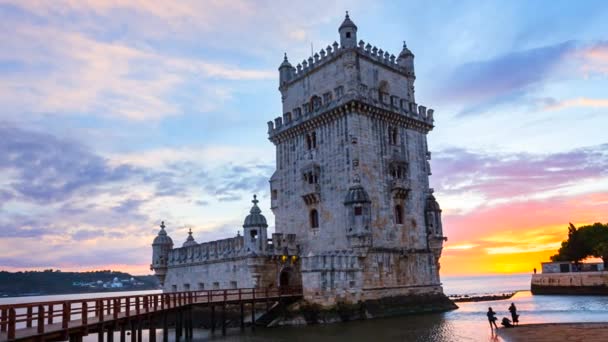 Torre Belém Vid Solnedgången Lissabon Portugal — Stockvideo