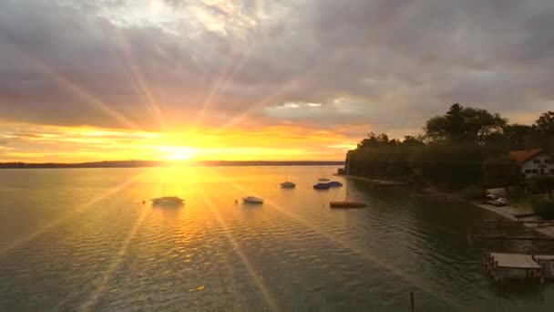 Létání Nad Starnberské Jezero Západ Slunce — Stock video