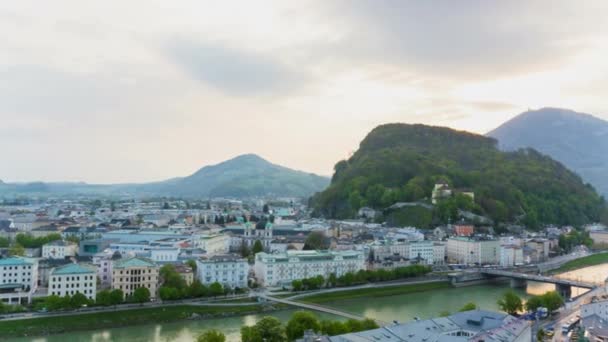 Cityscape Salzach River Daytime Salzburg Austria — Stock Video