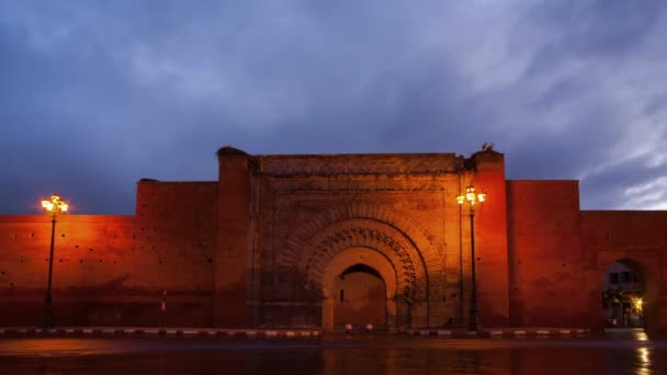 Bab Agnaou Stadttor Der Nacht Zeitraffer — Stockvideo