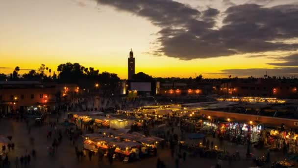 Djemaa Fna Teretől Naplemente Idő Telik Turisták — Stock videók