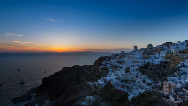 Ciudad Colina Sobre Mar Atardecer Lapso Tiempo Santorini Griego — Vídeo de stock