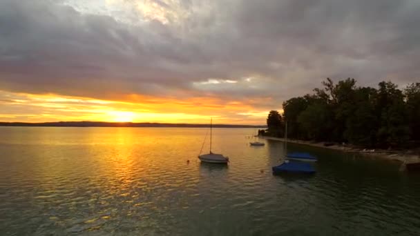 Survolant Lac Starnberg Coucher Soleil — Video