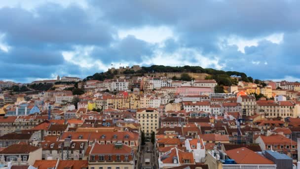 Vista Aérea Del Barrio Castillo Baixa Lisboa Portugal Time Lapse — Vídeos de Stock