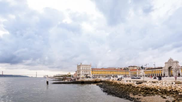 Floden Tejo Och Praca Comercio Lissabon Portugal — Stockvideo